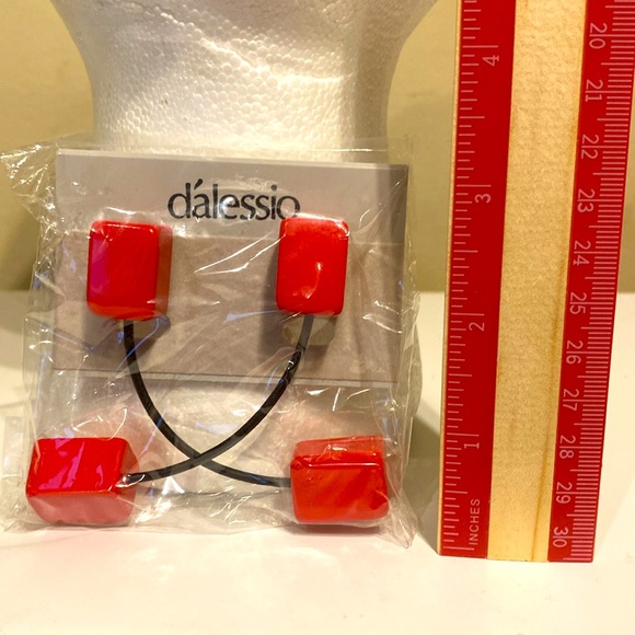 Red Vintage Dalessio Earrings Geometric Rectangular Shaped New NWT 80s Vibes - Picture 3 of 3